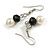 8mm/Black Glass Bead and White Faux Pearl Necklace/Flex Bracelet/Drop Earrings Set - 43cmL/4cm Ext - view 7