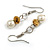 8mm/Bronze Brown Glass Bead and White Faux Pearl Necklace/Flex Bracelet/Drop Earrings Set - 43cm L/4cm Ext - view 6