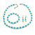 8mm/Azure Blue Glass Bead and White Faux Pearl Necklace/Flex Bracelet/Drop Earrings Set - 43cmL/4cm Ext