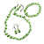 Spring Green Glass/Lime Green Shell Necklace/ Flex Bracelet (Size M) / Drop Earrings Set - 40cm L/5cm Ext - view 2