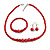 Red Glass Bead Necklace/ Stretch Bracelet/Drop Earrings Set - 44cm L/ 4cm Ext