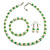 8mm/Spring Green Glass Bead and White Faux Pearl Necklace/Flex Bracelet/Drop Earrings Set - 43cm L/4cm Ext - view 1