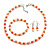 8mm/Orange Glass Bead and White Faux Pearl Necklace/Flex Bracelet/Drop Earrings Set - 43cmL/4cm Ext