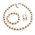 8mm/Plum Purple Glass Bead and Cream Faux Pearl Necklace/Flex Bracelet/Drop Earrings Set - 43cm L/4cm Ext