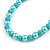 8mm/Glass Bead and Faux Pearl Necklace/Flex Bracelet/Drop Earrings Set in Pastel Blue/ Turquoise Blue Colours - 43cmL/4cm Ext - view 8