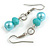 8mm/Glass Bead and Faux Pearl Necklace/Flex Bracelet/Drop Earrings Set in Pastel Blue/ Turquoise Blue Colours - 43cmL/4cm Ext - view 7