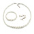 White Faux Pearl Bead Necklace/ Stretch Bracelet/Drop Earrings Set - 44cm L/ 4cm Ext