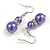Purple Glass Bead Necklace/Flex Bracelet/Drop Earrings Set With Diamante Rings - 38cm L/ 6cm Ext - view 6