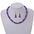 Purple Glass Bead Necklace/Flex Bracelet/Drop Earrings Set With Diamante Rings - 38cm L/ 6cm Ext - view 2