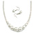 White Graduated Glass Bead Necklace & Drop Earrings Set In Silver Plating - 40cm L/ 5cm Ext - view 2