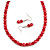 8mm/Glass Bead and Faux Pearl Necklace and Drop Earrings Set in Red Colours - 40cmL/5cm Ext - view 2