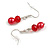 8mm/Glass Bead and Faux Pearl Necklace and Drop Earrings Set in Red Colours - 40cmL/5cm Ext - view 5
