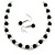 Black/White Glass Bead Necklace and Drop Earring Set In Silver Metal/ 8mm/ 40cm L/ 4cm Ext - view 2