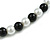 Black/White Glass Bead Necklace and Drop Earring Set In Silver Metal/ 8mm/ 40cm L/ 4cm Ext - view 6