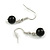 Black/White Glass Bead Necklace and Drop Earring Set In Silver Metal/ 8mm/ 40cm L/ 4cm Ext - view 7