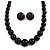 Black Acrylic Bead Necklace And Dome Shape Stud Earrings Set - 48cm L/6cm Ext - view 4
