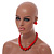 Hot Red Acrylic Bead Necklace And Dome Shape Stud Earrings Set - 48cm L/6cm Ext - view 3