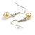 Pastel Yellow Glass Bead Necklace and Drop Earring Set In Silver Metal/ 8mm/ 40cm L/ 4cm Ext - view 5