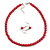 Red Glass Bead Necklace and Drop Earring Set In Silver Metal/ 8mm/ 40cm L/ 4cm Ext - view 4