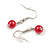 Red Glass Bead Necklace and Drop Earring Set In Silver Metal/ 8mm/ 40cm L/ 4cm Ext - view 6
