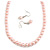 Pastel Pink Glass Bead Necklace and Drop Earring Set In Silver Metal/ 8mm/ 40cm L/ 4cm Ext - view 2