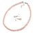 Pastel Pink Glass Bead Necklace and Drop Earring Set In Silver Metal/ 8mm/ 40cm L/ 4cm Ext - view 8