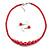 Red Graduated Glass Bead Necklace & Drop Earrings Set In Silver Plating - 40cm L/ 5cm Ext - view 9
