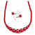 Red Graduated Glass Bead Necklace & Drop Earrings Set In Silver Plating - 40cm L/ 5cm Ext