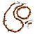 Brown Glass/Caramel Shell Necklace/ Flex Bracelet (Size M) / Drop Earrings Set - 40cm L/5cm Ext - view 2
