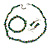 Dark Green Glass/Shell Necklace/ Flex Bracelet (Size M) / Drop Earrings Set - 40cm L/5cm Ext - view 9