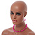 Fuchsia Glass/ Deep Pink Shell Necklace/ Flex Bracelet (Size M) / Drop Earrings Set - 40cm L/5cm Ext - view 3
