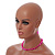 Fuchsia Glass/ Deep Pink Shell Necklace/ Flex Bracelet (Size M) / Drop Earrings Set - 40cm L/5cm Ext - view 10