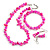 Fuchsia Glass/ Deep Pink Shell Necklace/ Flex Bracelet (Size M) / Drop Earrings Set - 40cm L/5cm Ext - view 2