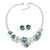 Blue/Silver/Purple Enamel Floral Necklace and Stud Earrings Set in Silver Tone - 44cm L/6cm Ext - view 9