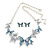 Blue/Grey Enamel Butterfly Necklace and Stud Earrings Set in Silver Tone - 44cm L/6cm Ext - view 2