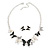 Black/White/Grey Enamel Butterfly Necklace and Stud Earrings Set in Silver Tone - 44cm L/6cm Ext - view 11
