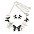 Black/White/Grey Enamel Butterfly Necklace and Stud Earrings Set in Silver Tone - 44cm L/6cm Ext - view 2