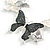 Black/White/Grey Enamel Butterfly Necklace and Stud Earrings Set in Silver Tone - 44cm L/6cm Ext - view 10