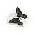 Black/White/Grey Enamel Butterfly Necklace and Stud Earrings Set in Silver Tone - 44cm L/6cm Ext - view 9