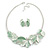 Pastel Mint Green Enamel Leafy Necklace and Stud Earrings Set in Silver Tone - 42cm L/6cm Ext - view 2