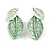 Pastel Mint Green Enamel Leafy Necklace and Stud Earrings Set in Silver Tone - 42cm L/6cm Ext - view 6