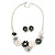 Black/Grey/White Enamel Daisy Floral Necklace and Stud Earrings Set in Silver Tone - 44cm L/6cm Ext - view 10