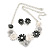 Black/Grey/White Enamel Daisy Floral Necklace and Stud Earrings Set in Silver Tone - 44cm L/6cm Ext - view 2