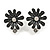 Black/Grey/White Enamel Daisy Floral Necklace and Stud Earrings Set in Silver Tone - 44cm L/6cm Ext - view 6