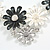 Black/Grey/White Enamel Daisy Floral Necklace and Stud Earrings Set in Silver Tone - 44cm L/6cm Ext - view 11