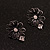 Black/Grey/White Enamel Daisy Floral Necklace and Stud Earrings Set in Silver Tone - 44cm L/6cm Ext - view 12