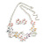 Pastel Multi Enamel Leafy Floral Necklace And Stud Earring Set in Silver Tone - 42cm L/ 6cm Ext - view 2