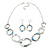 Metallic Blue/Grey Enamel Graduated Link Necklace And Stud Earring Set in Silver Tone - 42cm L/ 6cm Ext - view 9