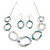 Metallic Blue/Grey Enamel Graduated Link Necklace And Stud Earring Set in Silver Tone - 42cm L/ 6cm Ext