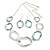 Metallic Blue/Grey Enamel Graduated Link Necklace And Stud Earring Set in Silver Tone - 42cm L/ 6cm Ext - view 2